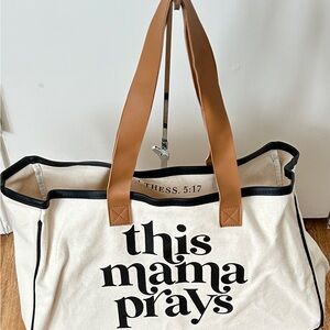The Vintage Sparrow This Mama Prays Canvas Tote Bag Leather handles Ivory Purse